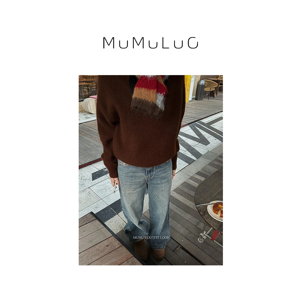 罗炑炑“复古周刊”炒砂工艺雅丹风高腰做旧直筒裤 MMLE036