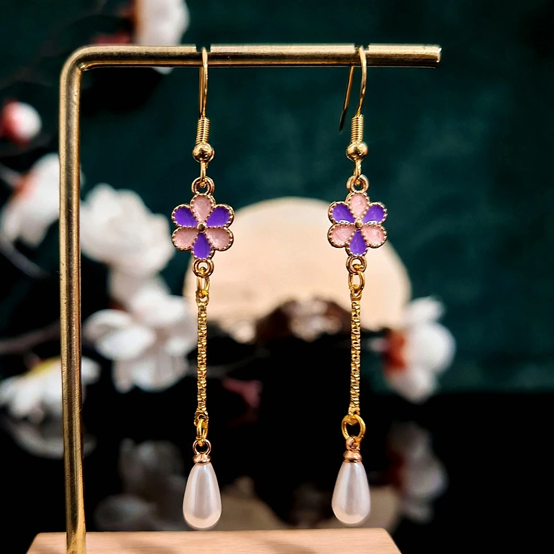 多吉米紫粉珠韵复古新中式原创高级感耳环无耳洞耳夹耳饰配汉服
