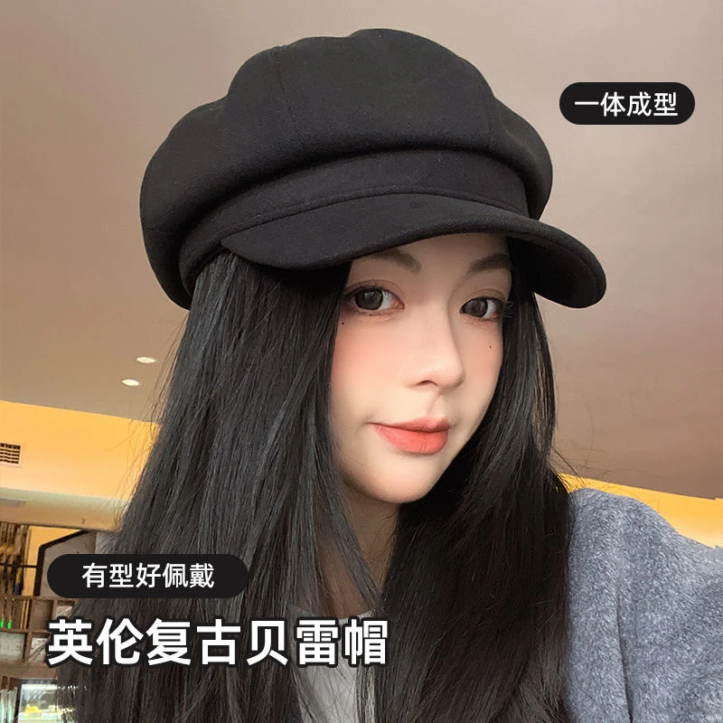 帽子女美拉德纯色八角帽子秋冬时尚通勤显脸小贝雷画家报童帽