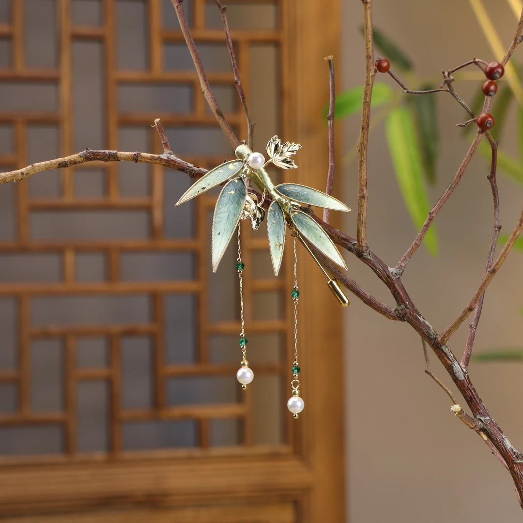 【凝霜雪竹 摇凤影】非遗绒花纯手工竹子胸针纯手工精美非遗绒花