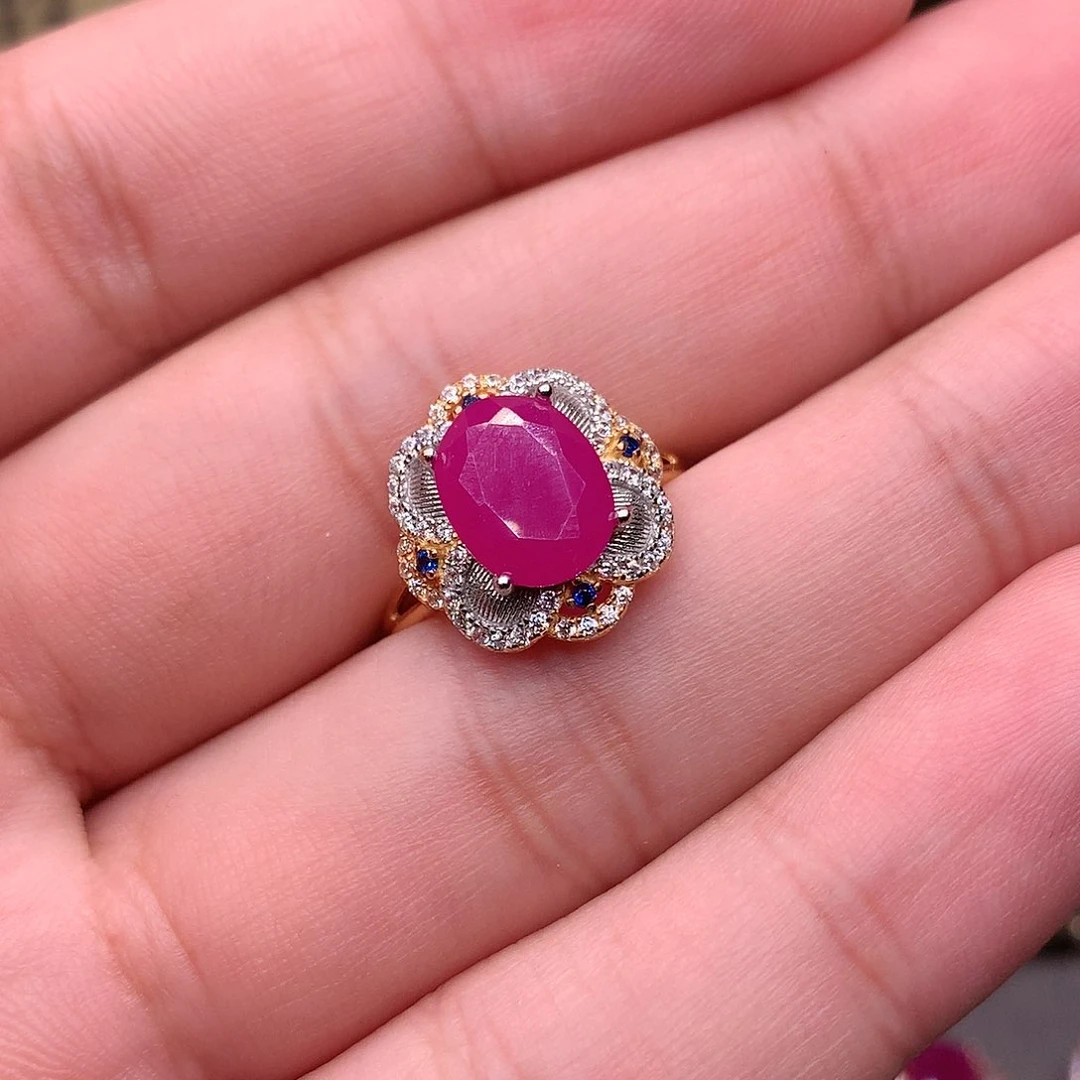 红宝石戒指银S925镶嵌