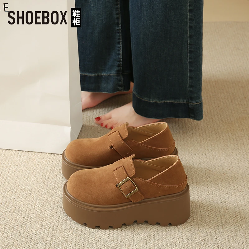 SHOEBOX鞋柜松糕厚底勃肯鞋女2025春季新款小个子增高博肯单鞋
