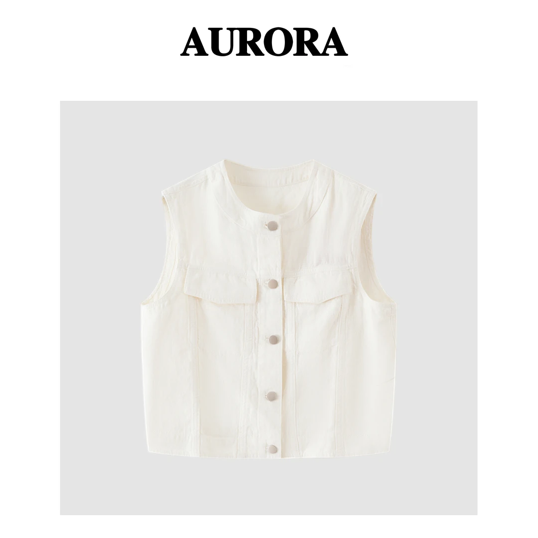 【AURORA】设计师款亚麻时尚百搭显瘦马甲505