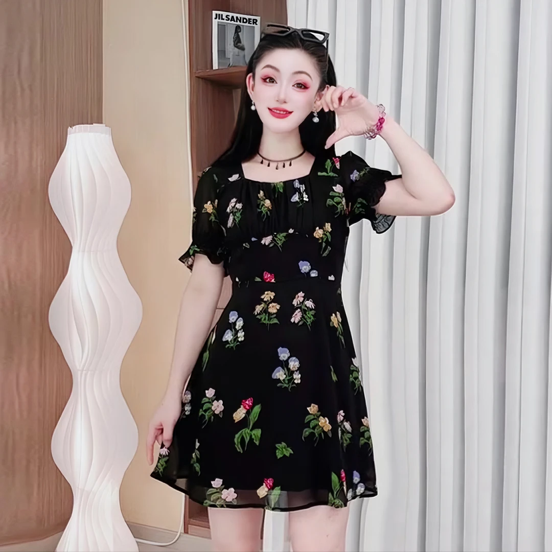 3305高级感气质夏季法式碎花连衣裙裙子显瘦收腰显瘦大码女装