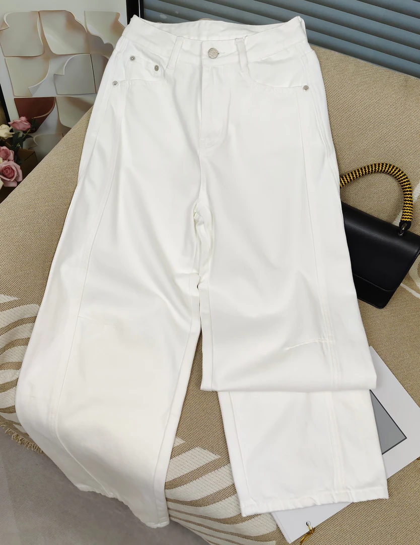 高街风女士白色阔腿裤四季通用牛仔裤百搭时尚