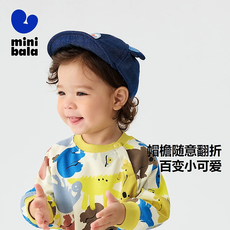 迷你巴拉季新款男女童轻盈透气遮阳帽可爱鸭舌帽卡通防脏
