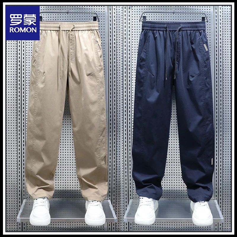 Romon/罗蒙纯棉百搭工装裤男秋季新款宽松直筒长裤男款运动休闲裤