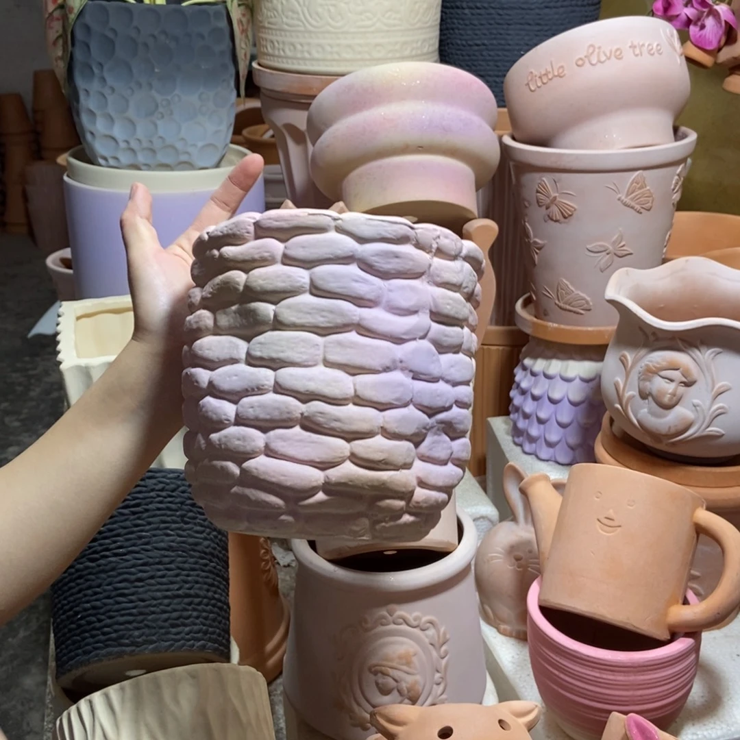 15×15彩色石头盆 粗陶1个