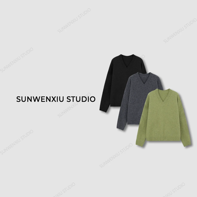 swx studio5店 ”周末记毛衣"长期主义经典v领秋冬简约纯色毛衣