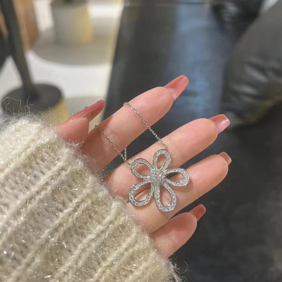 坠链均925银合成锆石 高定版太阳花轻奢气质锁骨链不过敏项链吊坠