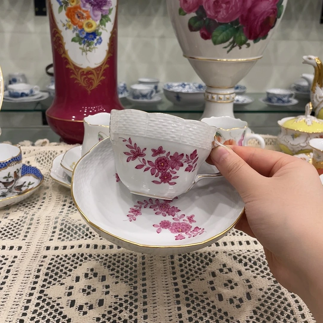 摆件中古一等花卉咖啡杯