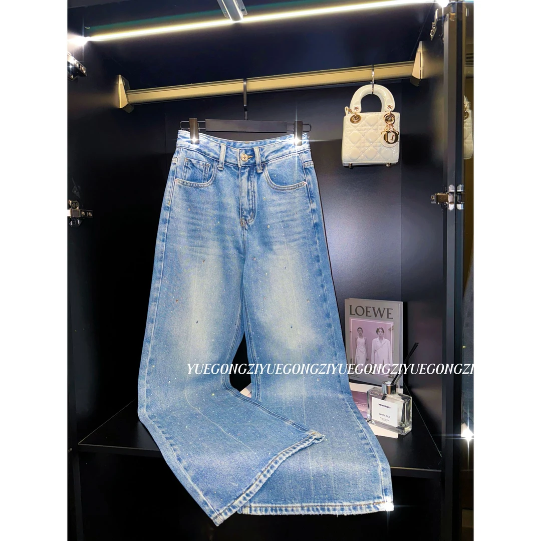 岳岳｜2025年早春新款【星河】直筒阔腿烫钻牛仔裤100689