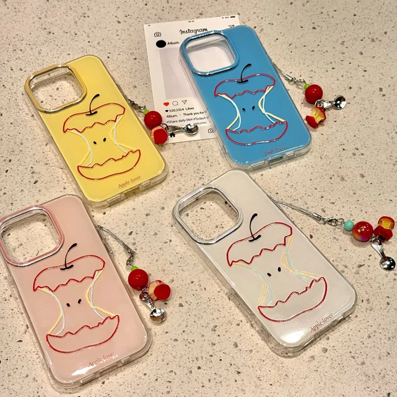 雅天立ins风线条苹果适用苹果16/15手机壳iPhone13promax挂链14女
