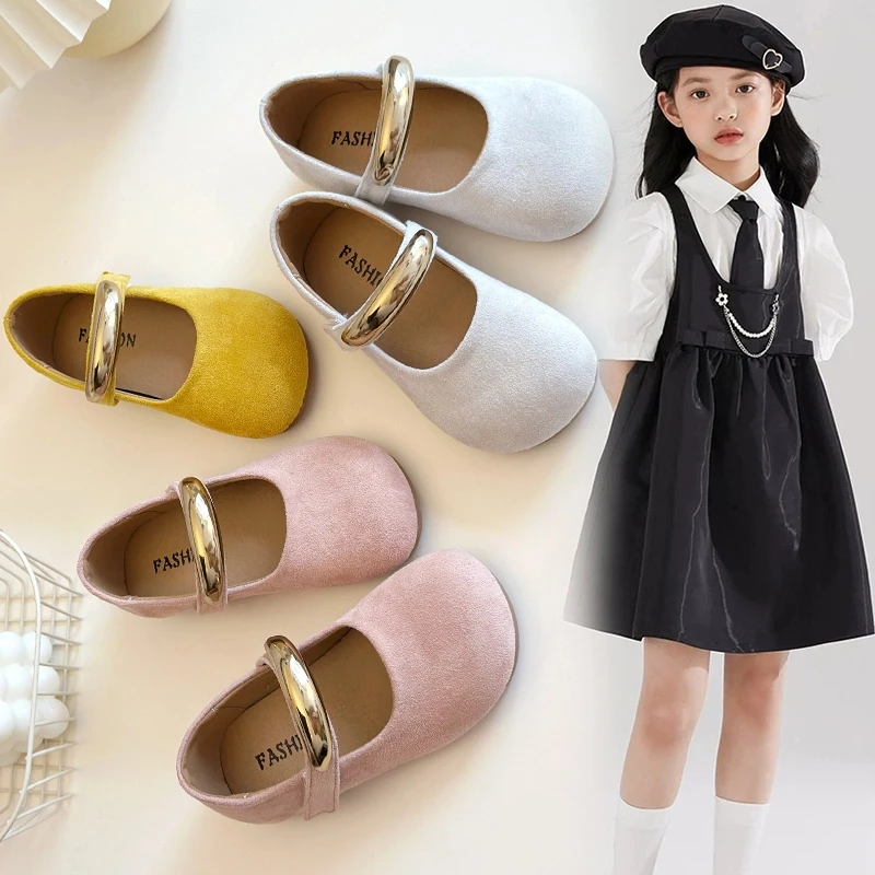 ABC女童鞋2025春秋甜美软底小皮鞋公主鞋复古绒面小女孩浅口单鞋