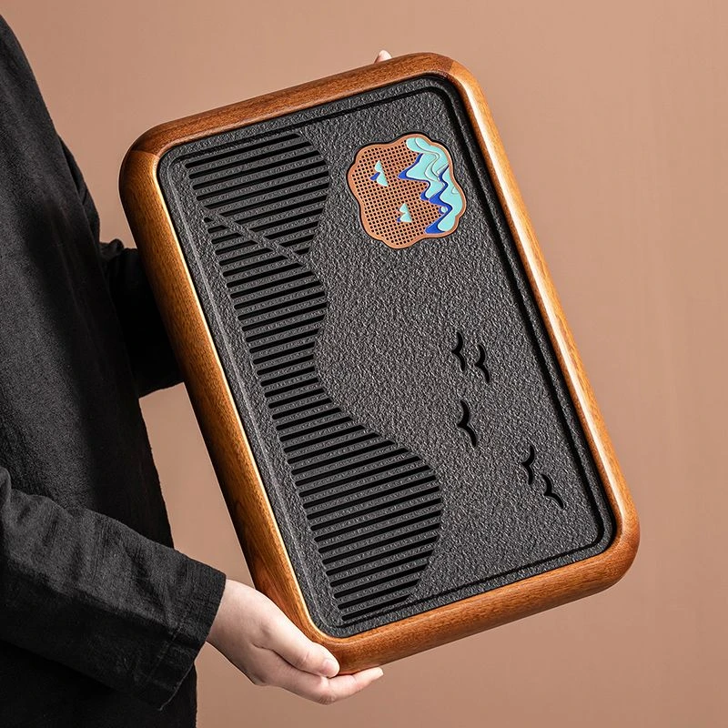 仿乌金石茶盘家用轻奢现代小型蓄排大容量茶海办公室干泡台茶托盘