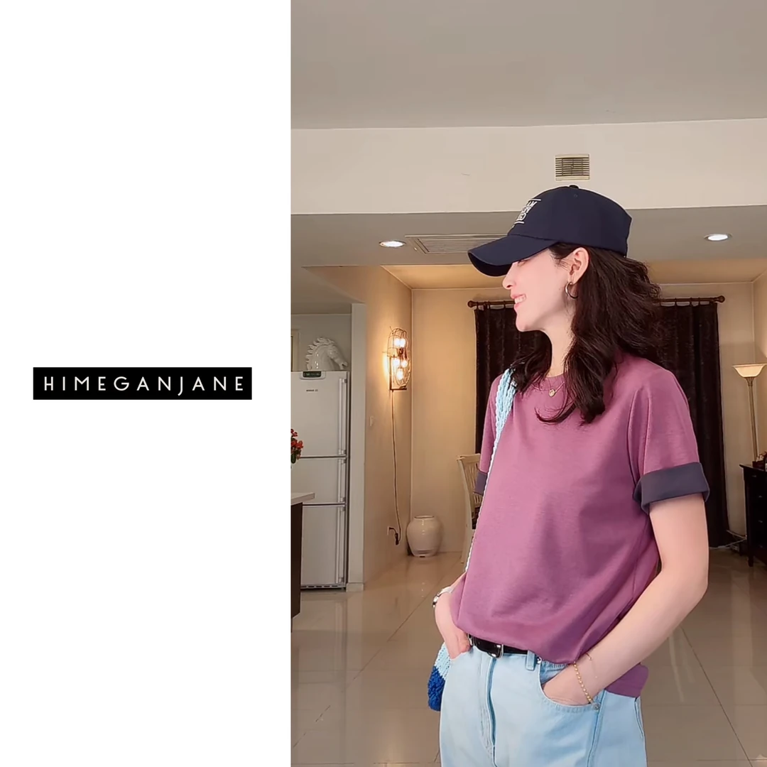 HIMEGANJANE   “必收系列”高品定制双层拼接卷边撞色T恤 40340