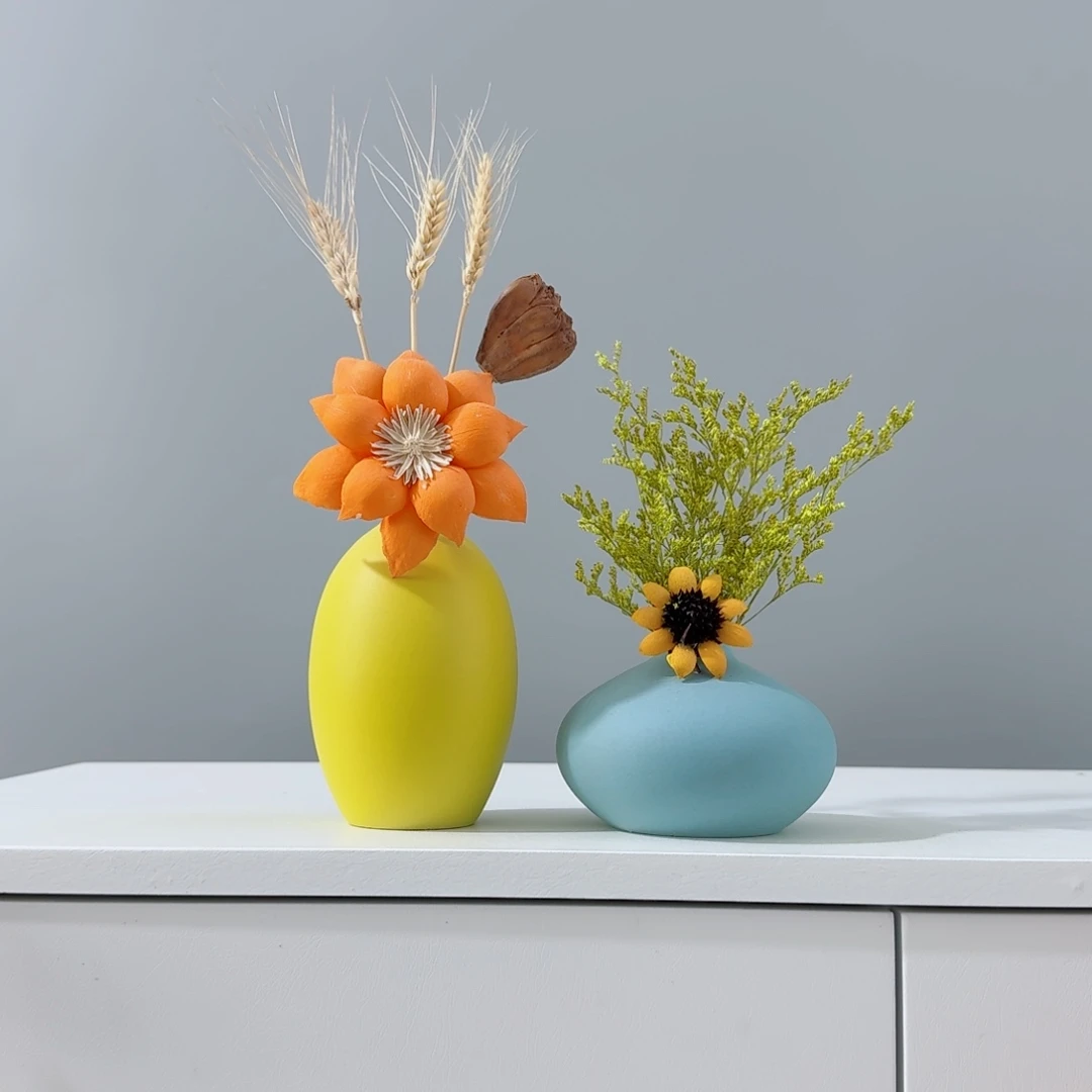 摆件陶瓷小花瓶摆件含干花总高约20-30cm