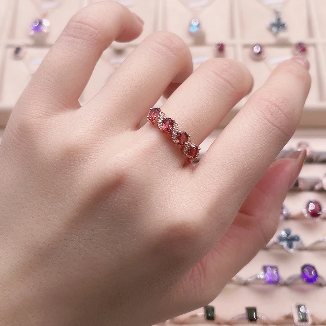 戒指石榴石银S925镶嵌开口
