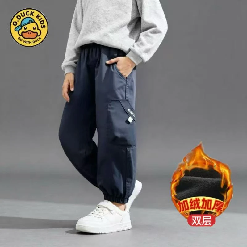 小黄鸭AA029秋冬季款儿童五防软壳冲锋裤2025工装奥粒绒户外登山