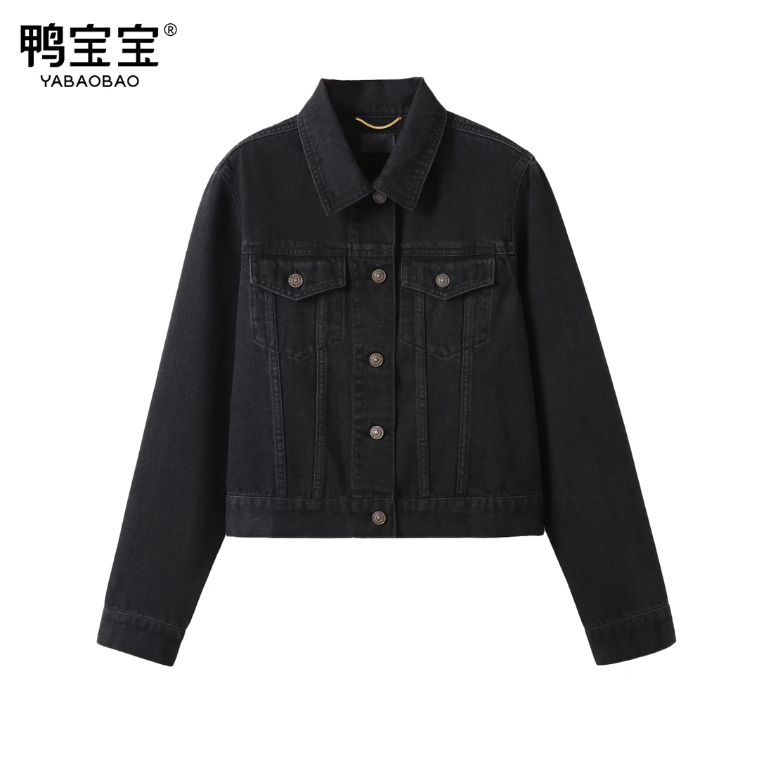 鸭宝宝女士短款百搭翻领时尚牛仔外套YA5068W110K6