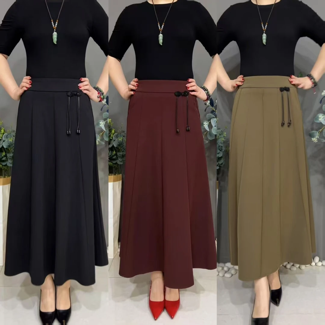 802春夏季时尚半身裙优雅休闲妈妈裙高腰A字裙中老年摆裙布料裙