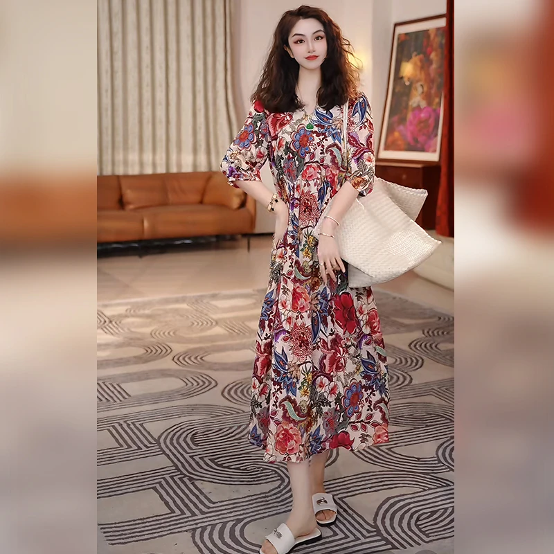 【Linda姐高端线】夏季时尚气质印花浪漫法式连衣裙子AS5LYH1006