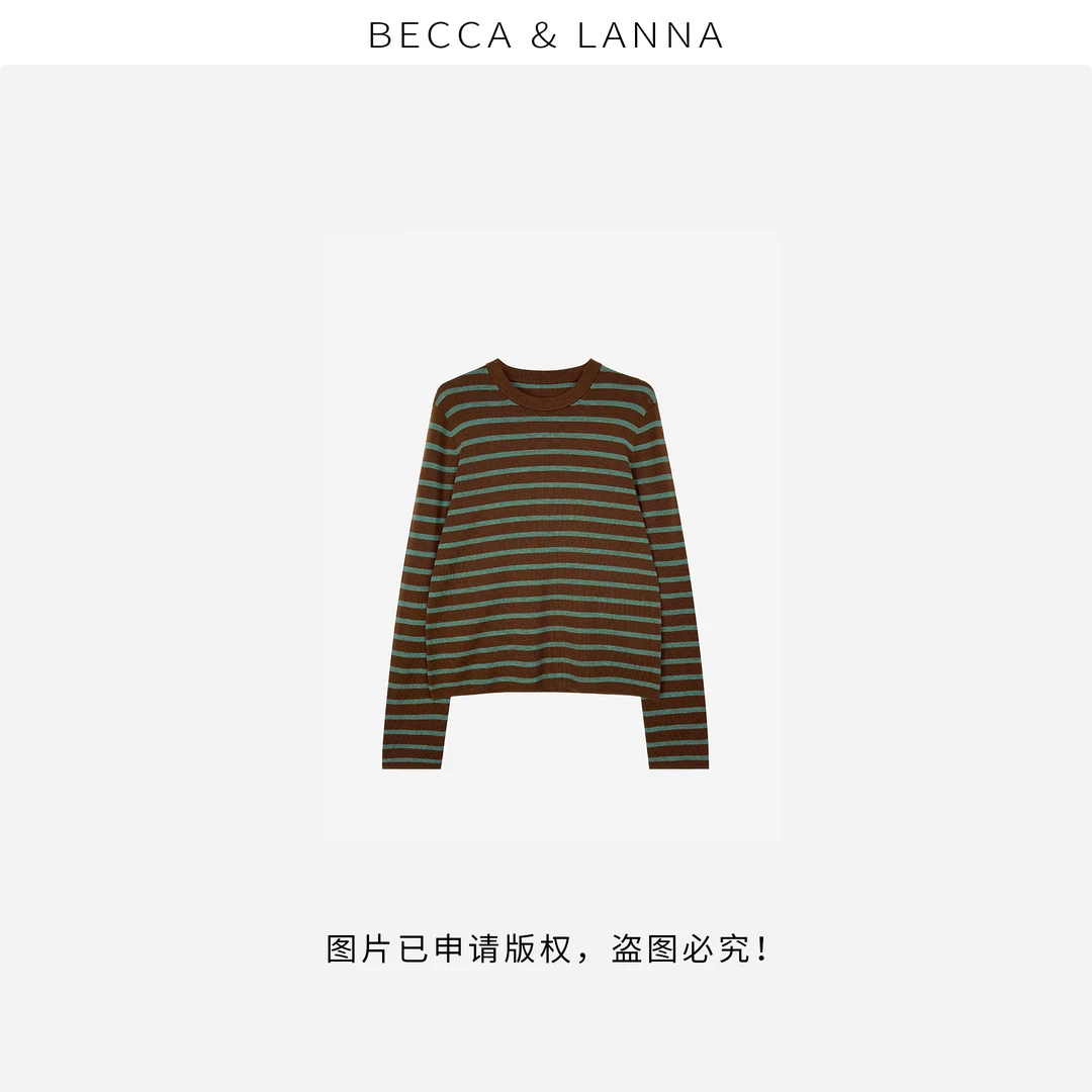 D0095 女士春季休闲气质圆领长袖条纹针织衫 女装