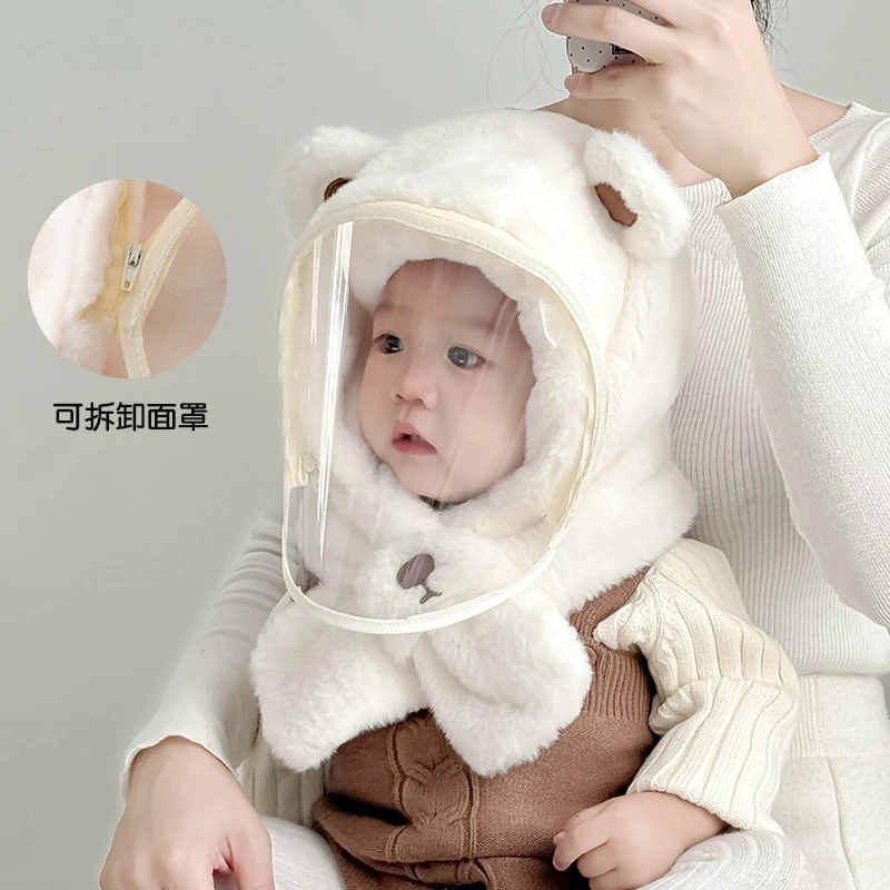 儿童帽子围巾一体帽秋冬季新加厚婴儿防风面罩宝宝护耳套头帽毛绒