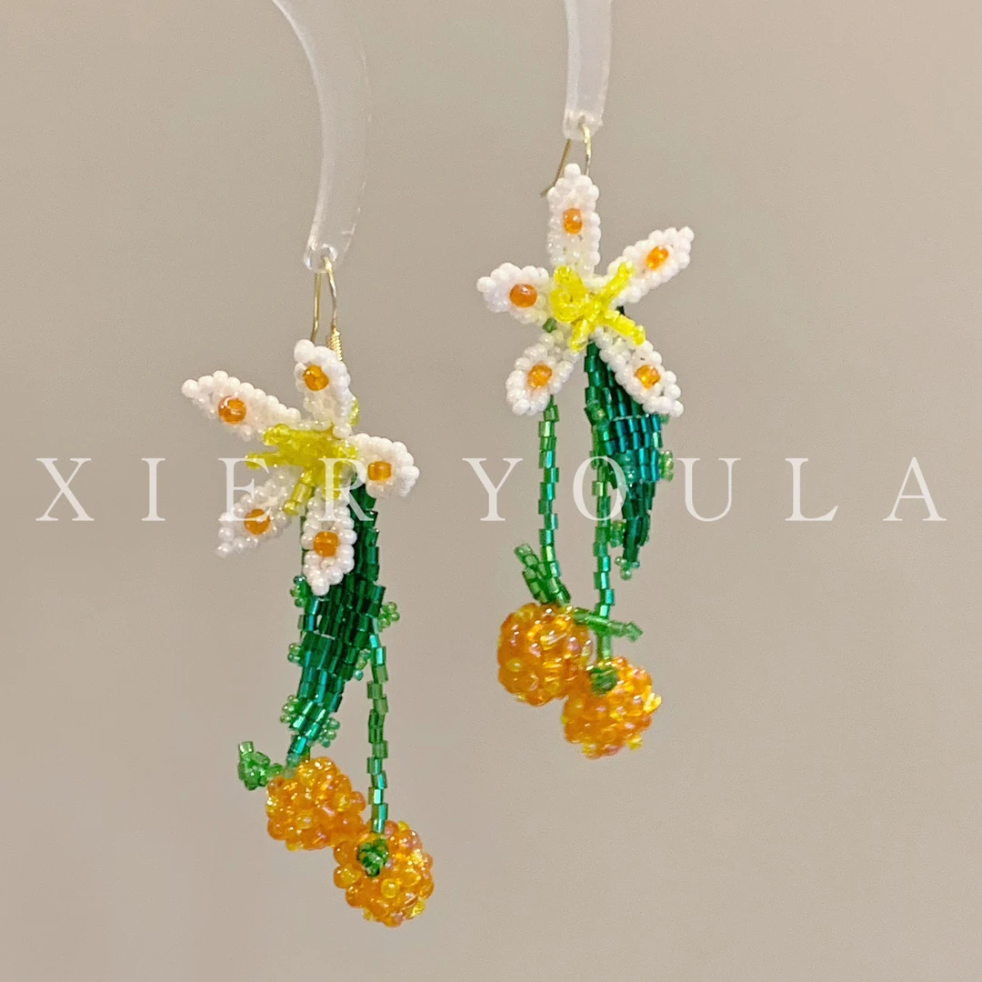 铜合金亚克力耳饰 【喜儿】2-17-1精致多巴胺串珠时尚花朵春日耳环