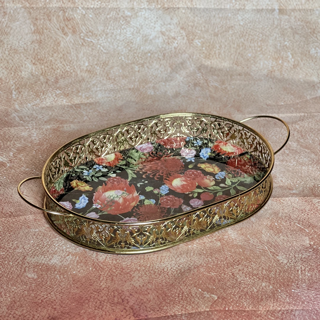 【米高家居】美式黄铜椭圆托盘适合欧式别墅装饰