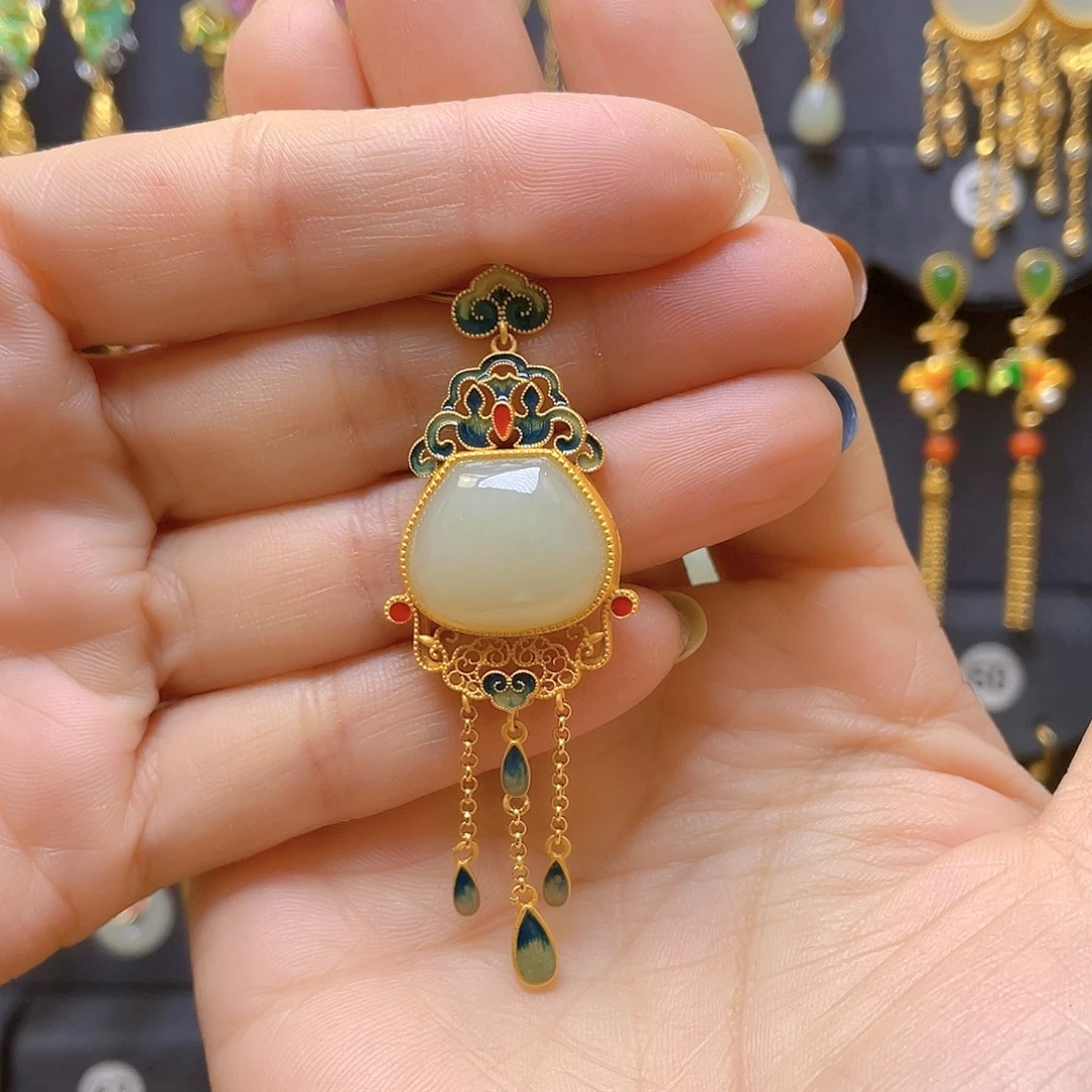 和田玉银S925镀金镶嵌颈饰