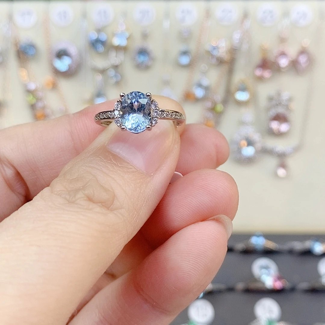 海蓝宝石戒指银S925镶嵌