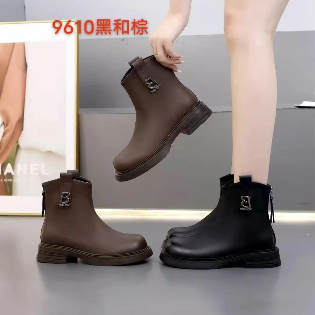1L秋冬新款韩版通勤瘦瘦简约粗跟裸靴短靴9610(不薄绒)