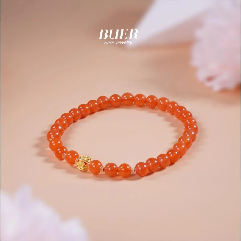 【不二】南红冰红18k金DIY单圈手串5mm+