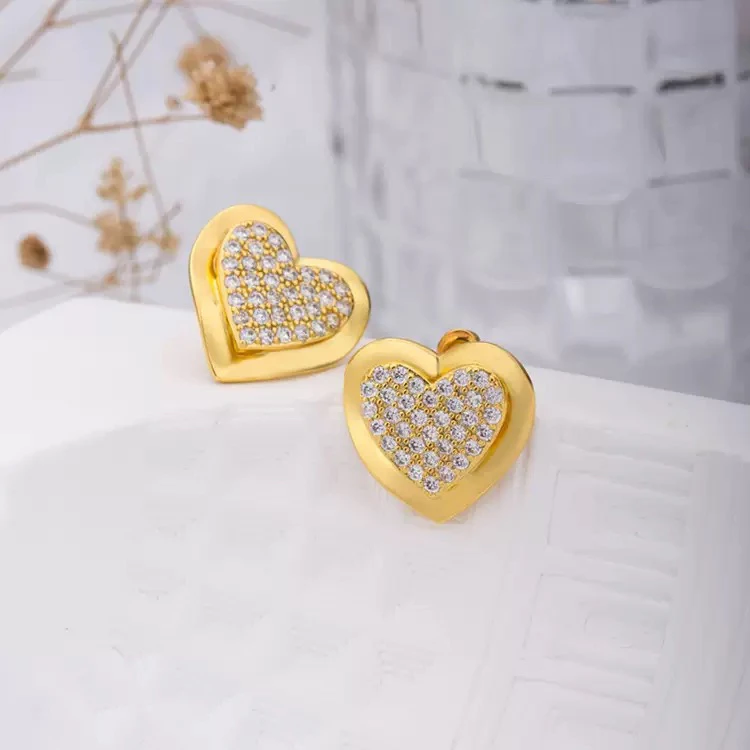 铜合金耳饰 双爱心赛耳钉-7793