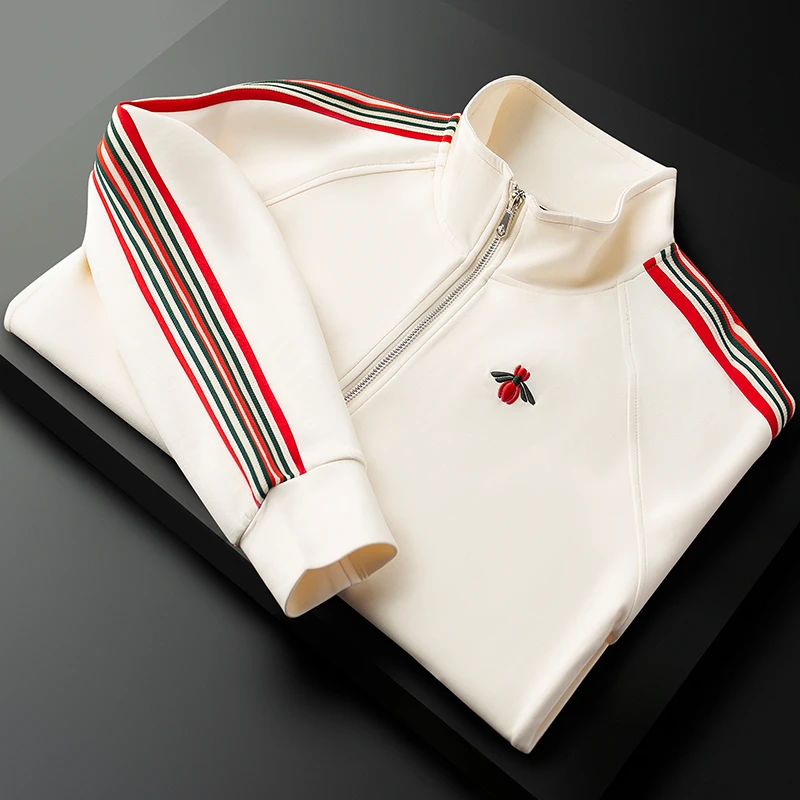 范希巴迪轻奢秋季新款拉链卫衣男立领刺绣小蜜蜂男士长袖卫衣外套