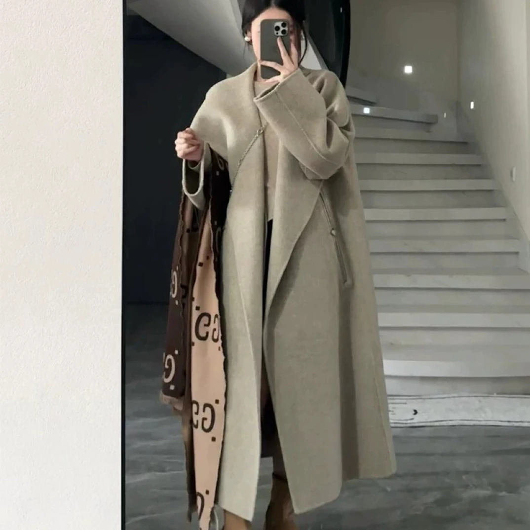 韩系大翻领呢子大衣女2025年新款毛呢外套小个子赫本风高级感气质