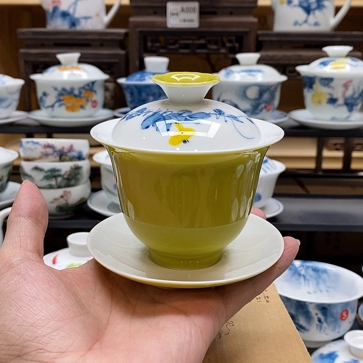 手绘葫芦果盖碗160cc釉下彩微瑕福利款