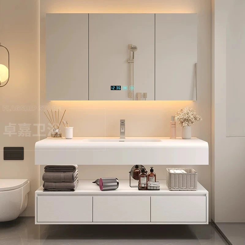 奶油风可丽耐一体盆浴室柜组合现代简约卫生间洗漱台洗手洗脸台盆