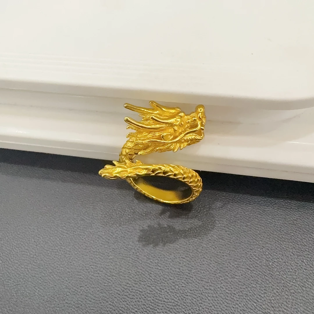 合金戒指 独家款 复古金色轻奢风龙凤情侣活口霸气戒指