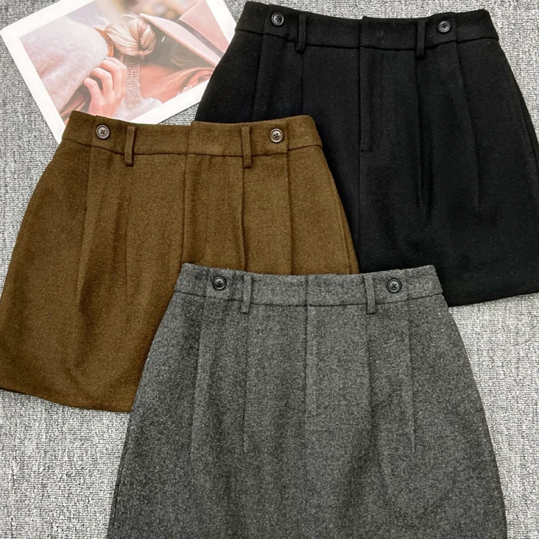 高货重工复古百搭时尚秋冬毛呢花苞半身中裙