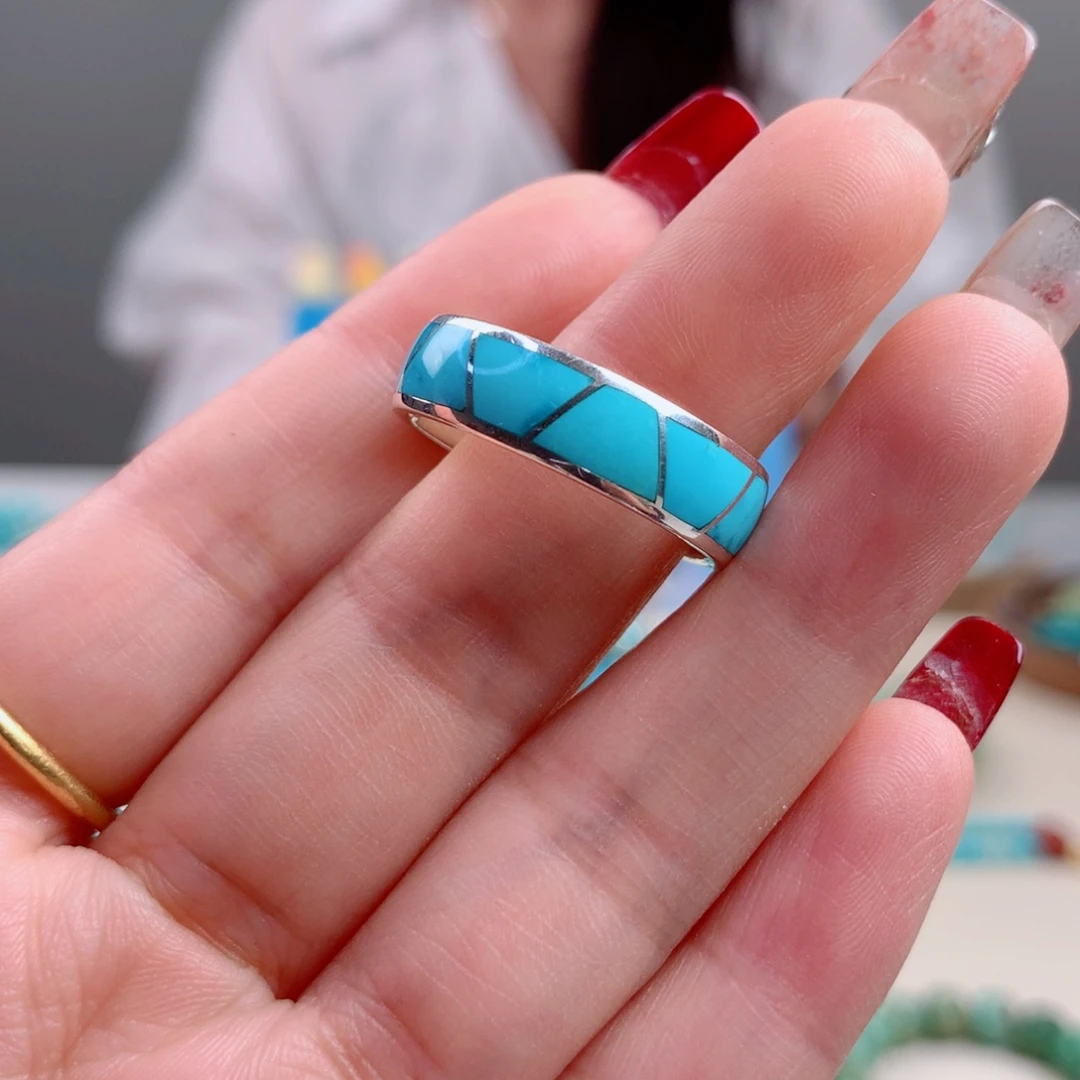 用***3绿松石银S925镶嵌珠宝奇石