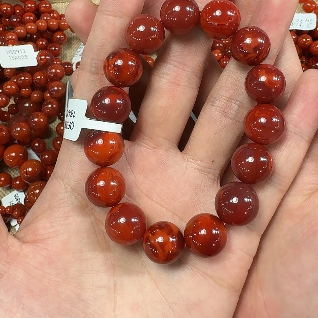 南红玛瑙手链未镶嵌烈**喉原矿南红手串14mm瓦西车厘子双色