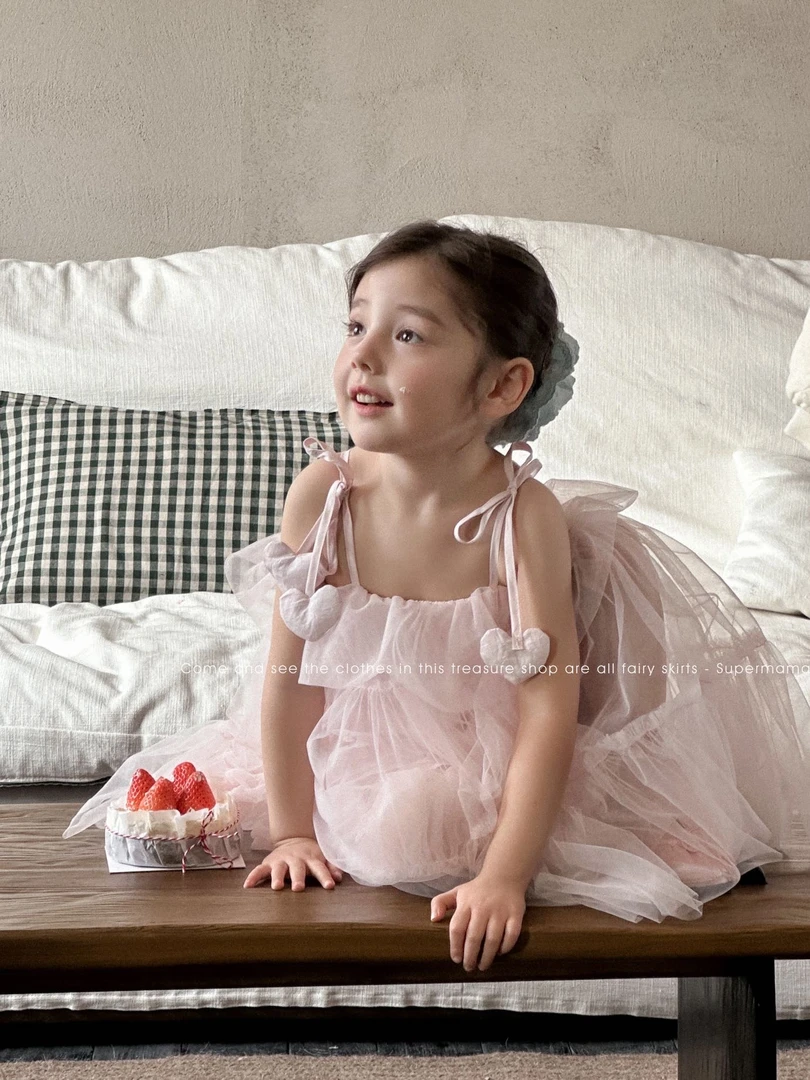 SuperMama 超妈-25夏女宝蕾丝爱心仙女纱裙甜美夏季吊带裙宝宝