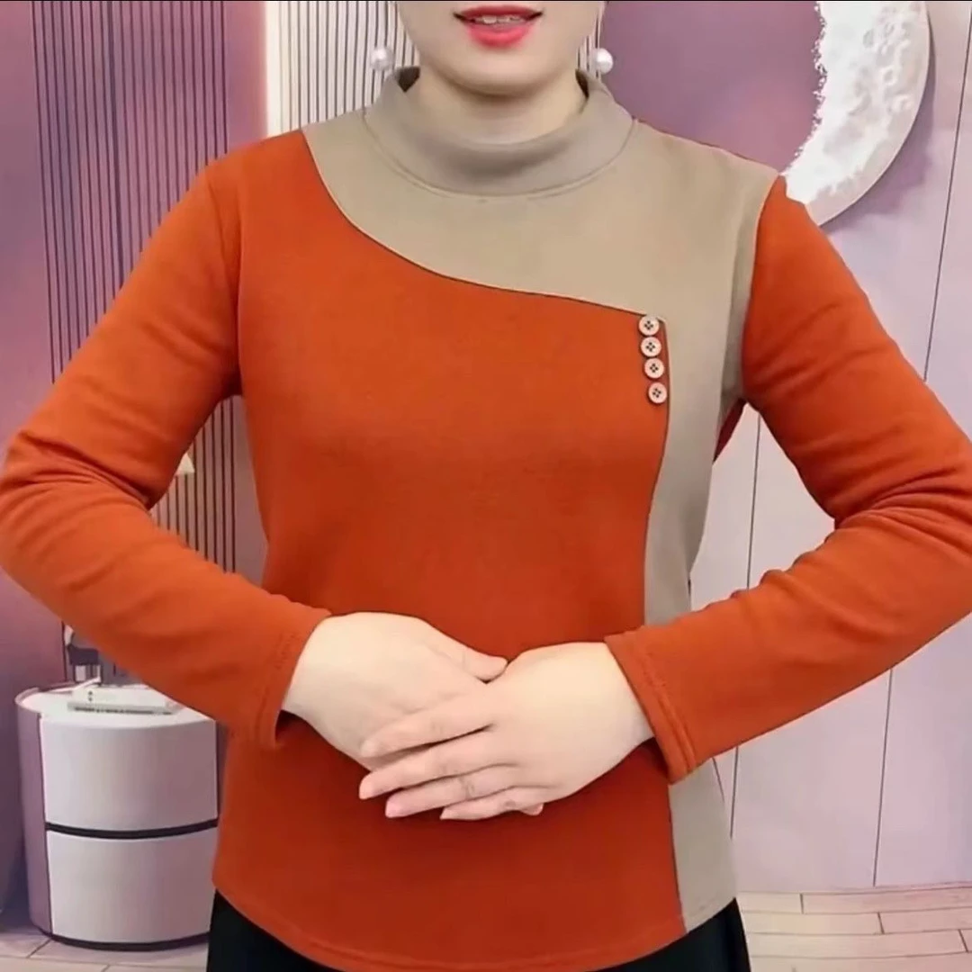 23152双面德绒加厚圆领高龄打底保暖上衣