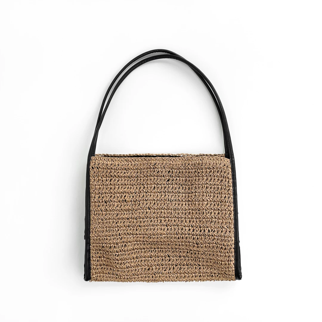 【6号店】法式慵懒编织包度假风撞色草编单肩包 CB530