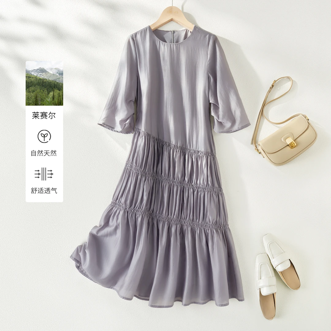 IHIMI/海谧2025夏季新款女装简约气质高级感中长款显瘦连衣裙2751