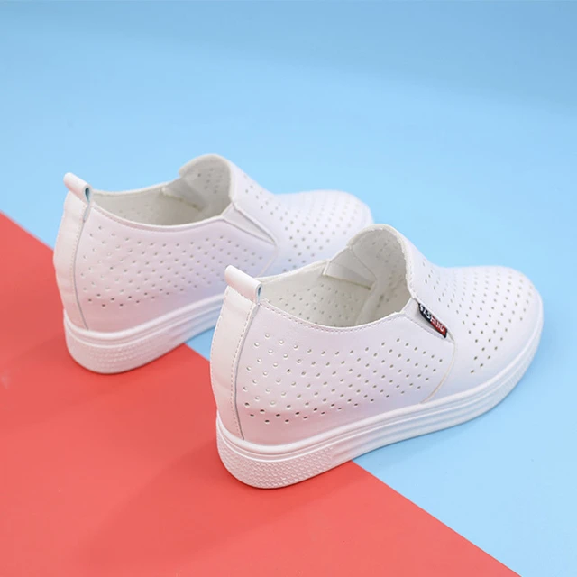 夏季镂空透气运动小白鞋女新款百搭内增高乐福懒人休闲一脚蹬网鞋