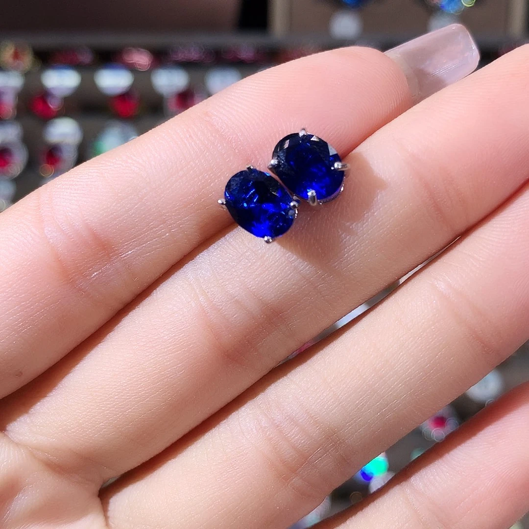 耳饰蓝宝石银S925镶嵌白68