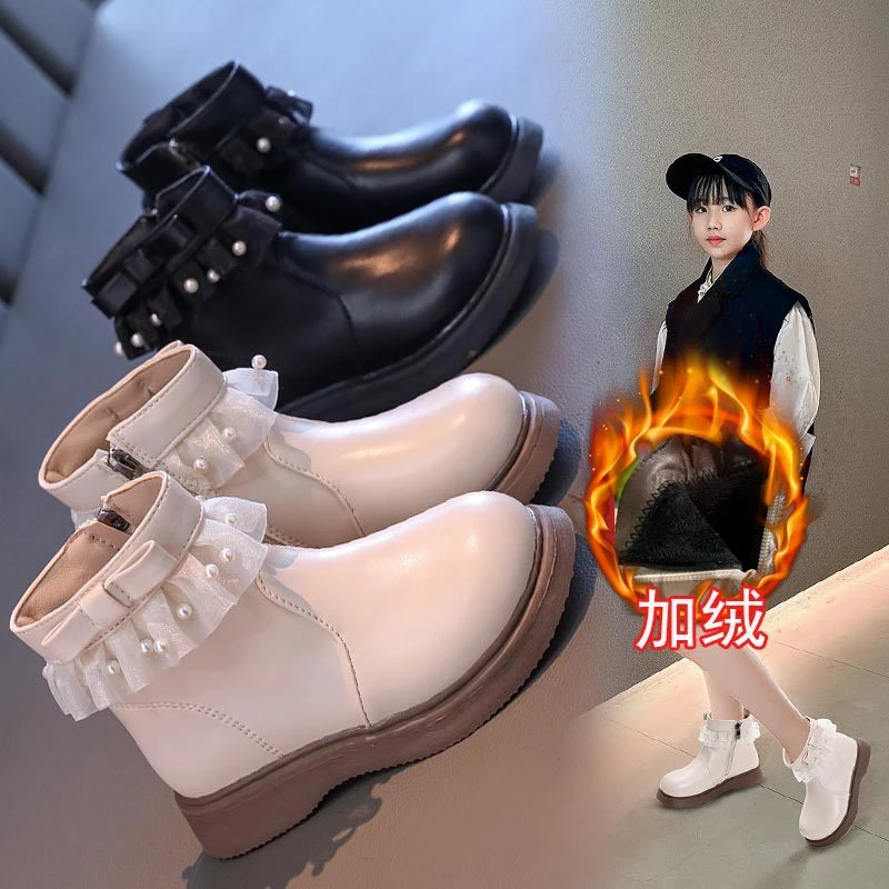 女童棉鞋加绒公主短靴秋冬新款洋气宝宝棉靴儿童软底皮靴2101